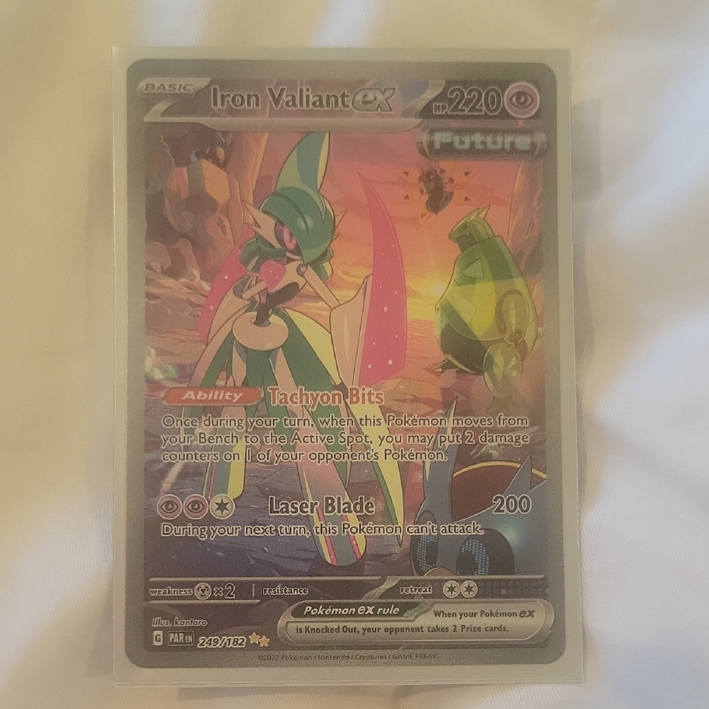 Pokemon Iron Valiant EX Card - Pink, Green, Blue